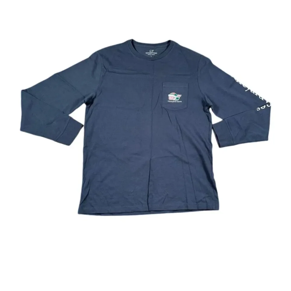 Vineyard Vines Christmas Whale Long Sleeve T-Shirt Navy Blue‎ Holiday Edition L